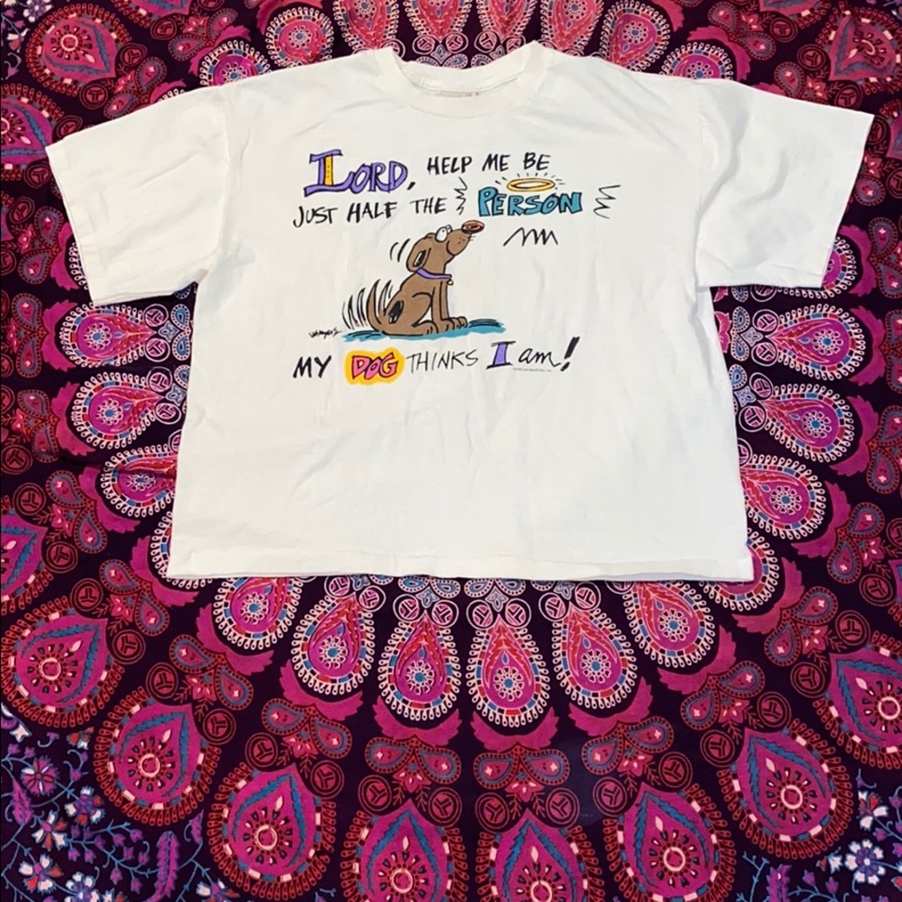 Vintage 1996 Cartoon prayer Dog T-shirt. Size L. - Picture 2 of 10